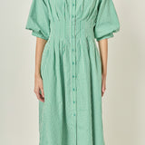 Check Balloon Sleeve Midi Dress