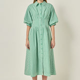 Check Balloon Sleeve Midi Dress