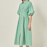 Check Balloon Sleeve Midi Dress