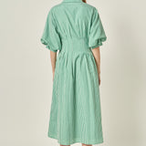 Check Balloon Sleeve Midi Dress