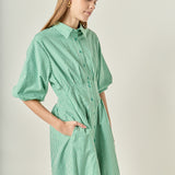 Check Balloon Sleeve Midi Dress