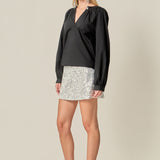 Rhinestone Button Pointed Shirt Blouse