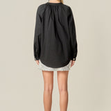 Rhinestone Button Pointed Shirt Blouse