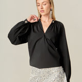 Rhinestone Button Pointed Shirt Blouse