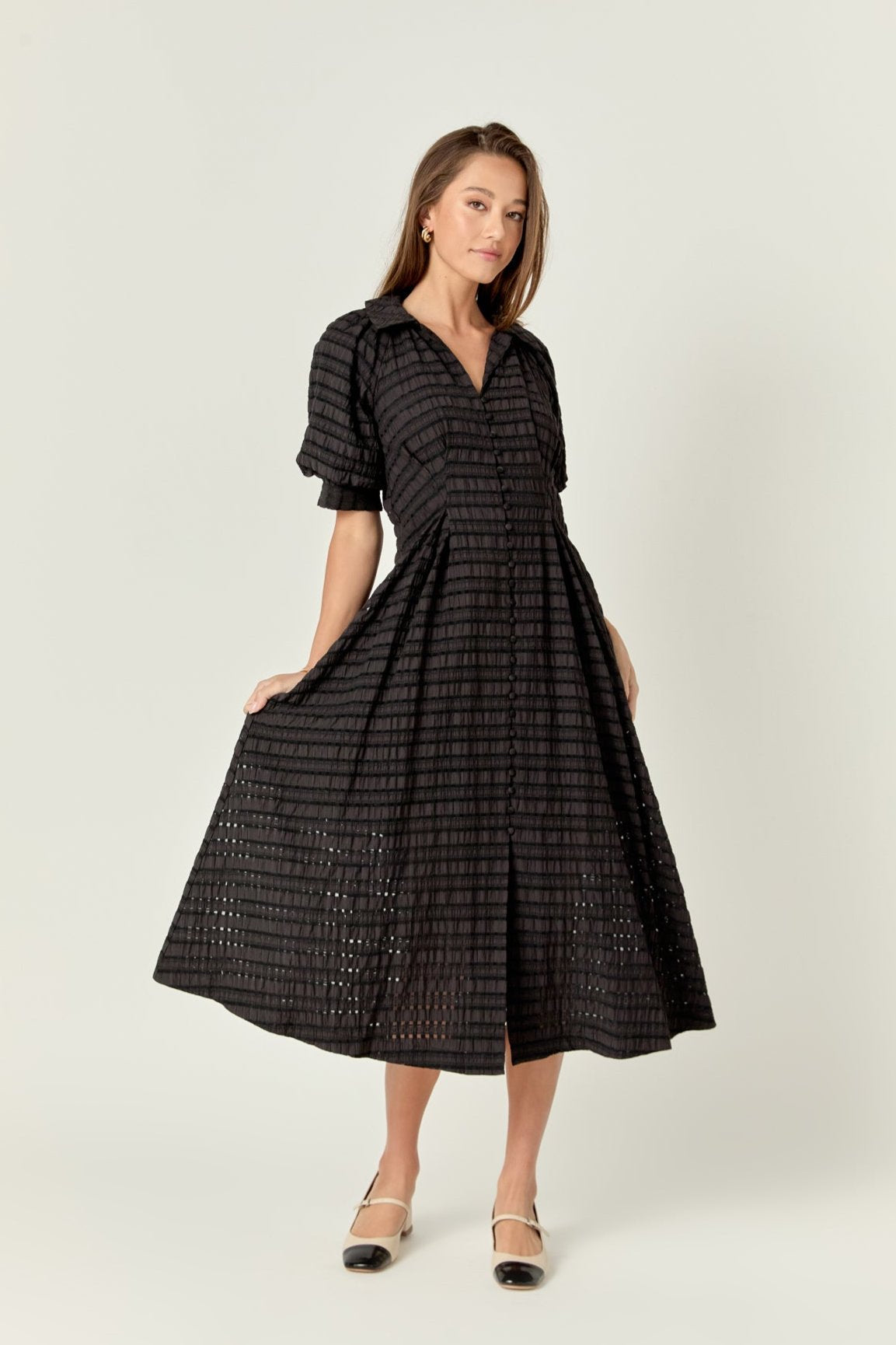 Seersucker Check Midi Dress