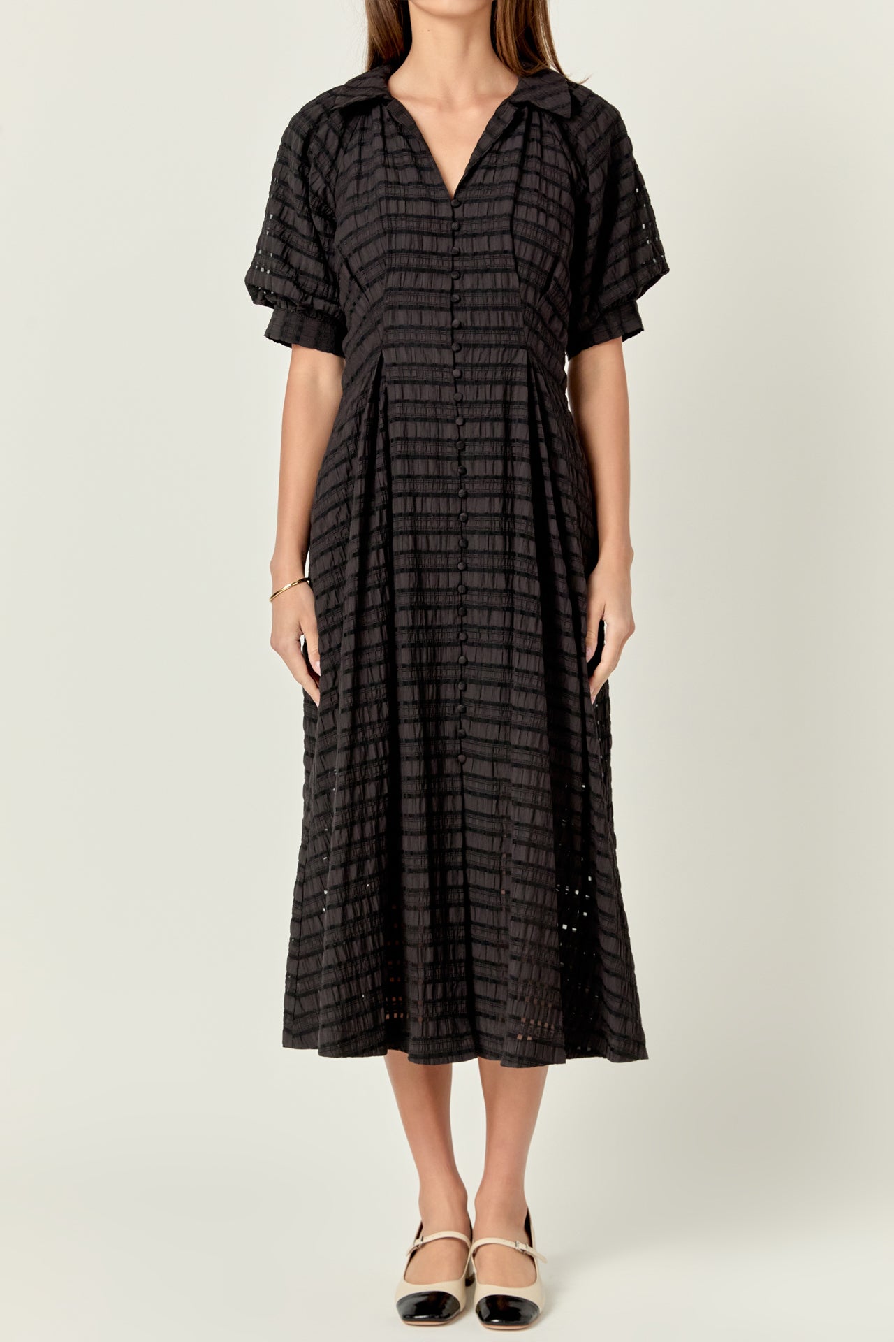 Seersucker Check Midi Dress