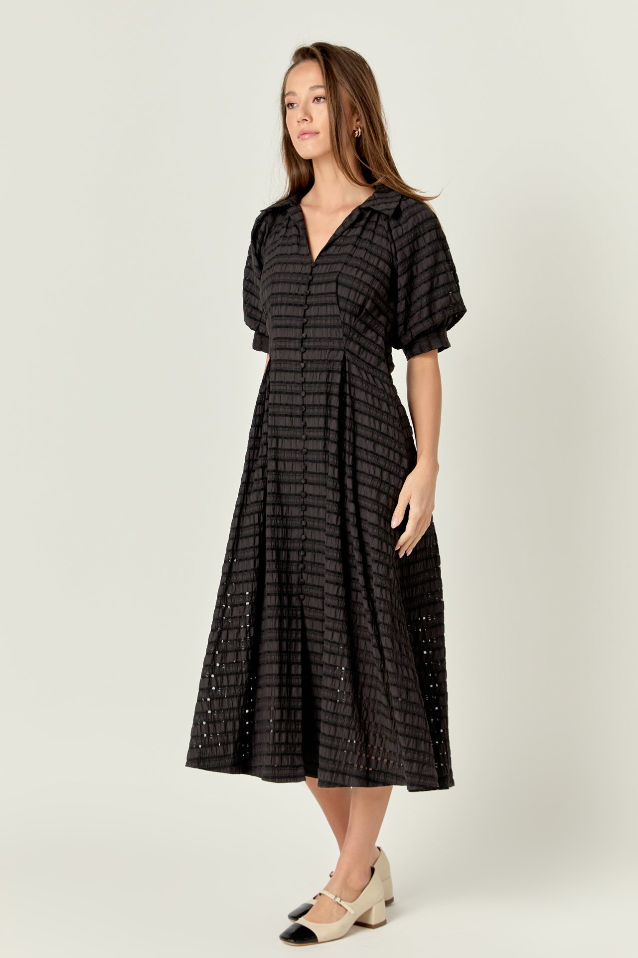 Seersucker Check Midi Dress