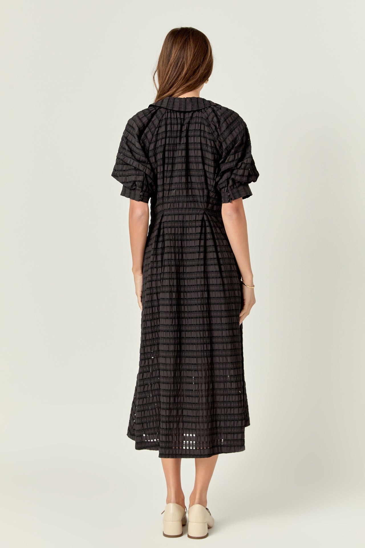 Seersucker Check Midi Dress