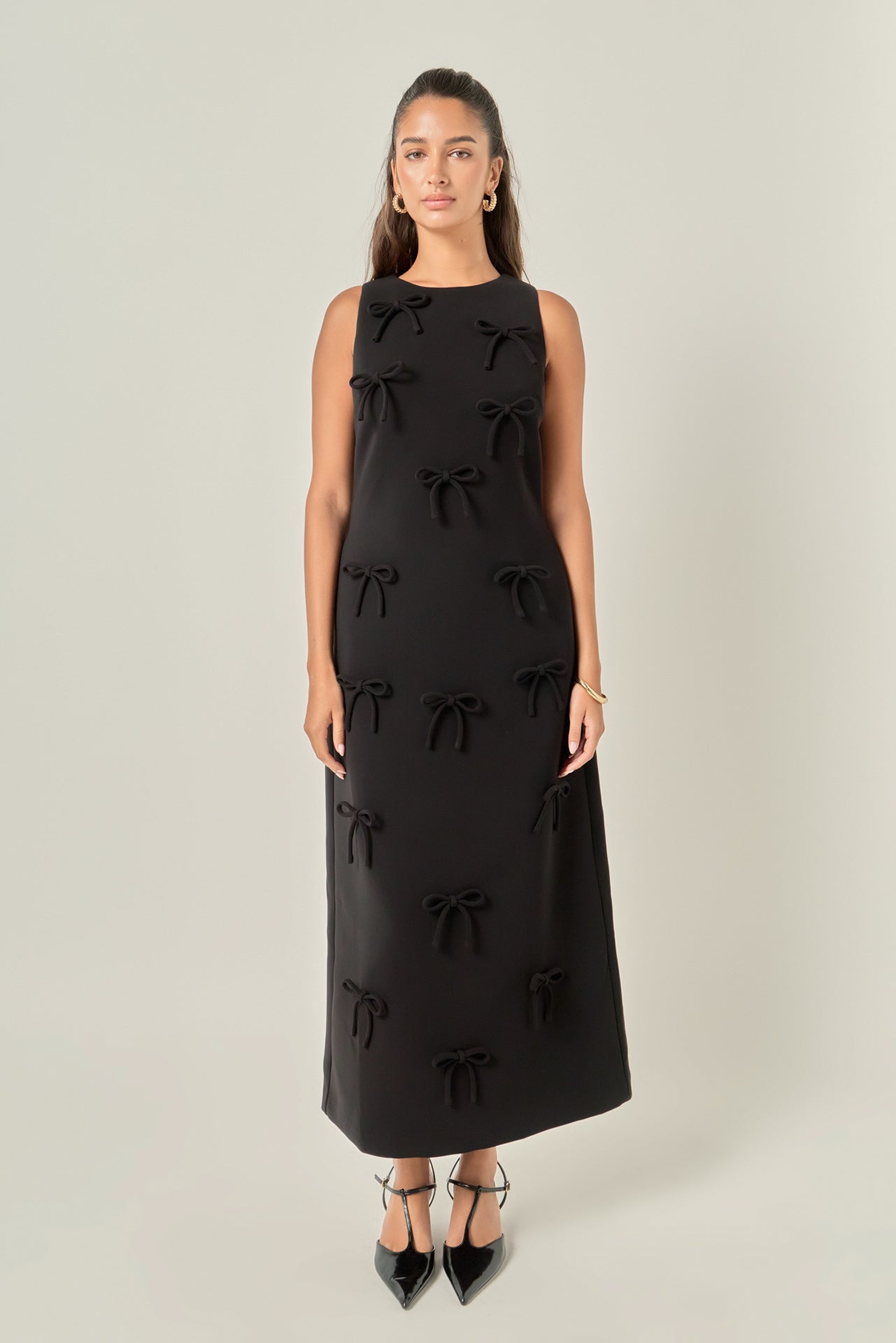 All-Over Bow Detail Sleeveless Midi Dress