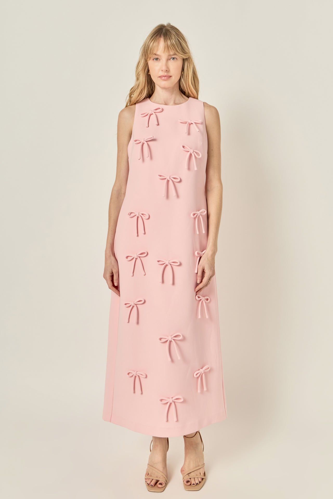 All-Over Bow Detail Sleeveless Midi Dress