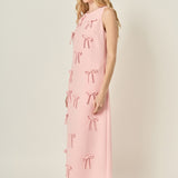 All-Over Bow Detail Sleeveless Midi Dress