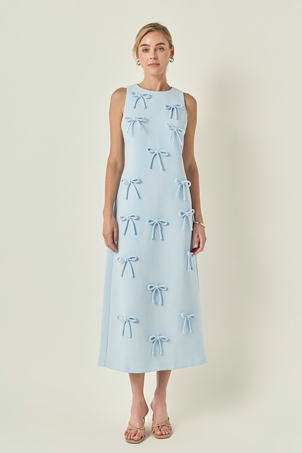 All-Over Bow Detail Sleeveless Midi Dress