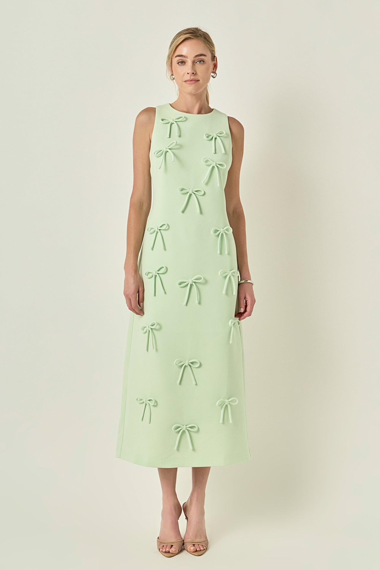 All-Over Bow Detail Sleeveless Midi Dress