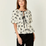 Flower Printed Puff Sleeve Top