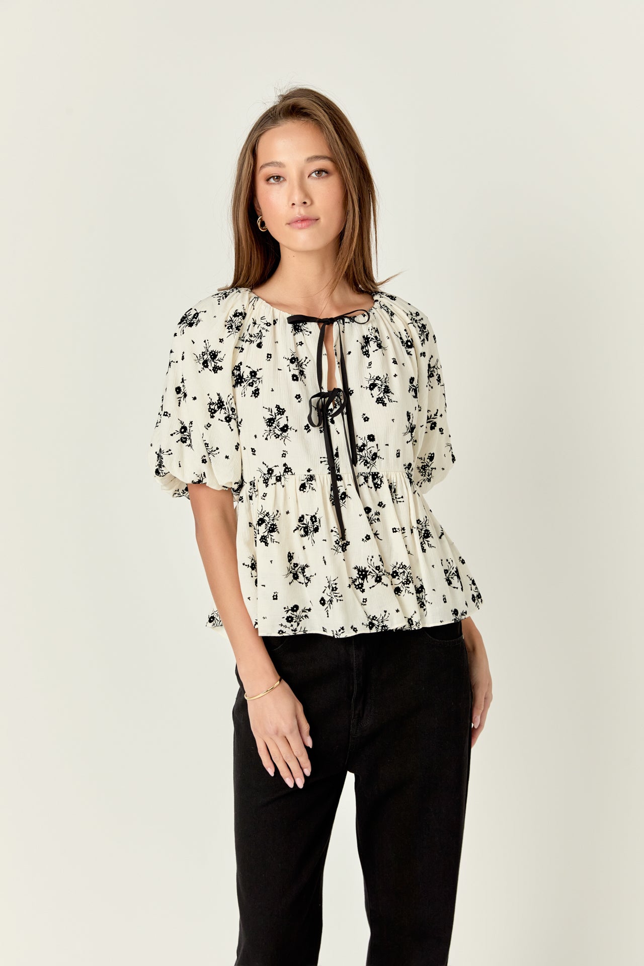 Flower Printed Puff Sleeve Top