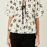 Flower Printed Puff Sleeve Top