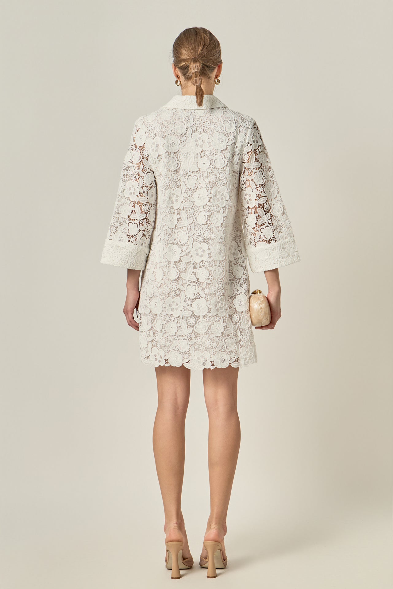 white guipure floral lace mini dress Self-Portrait Guipure Lace Mini Dress