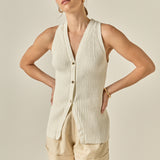 Ribbed Knit Button-Front Vest