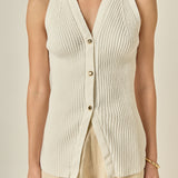 Ribbed Knit Button-Front Vest