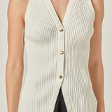 Ribbed Knit Button-Front Vest