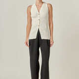 Ribbed Knit Button-Front Vest