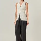 Ribbed Knit Button-Front Vest