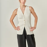 Ribbed Knit Button-Front Vest