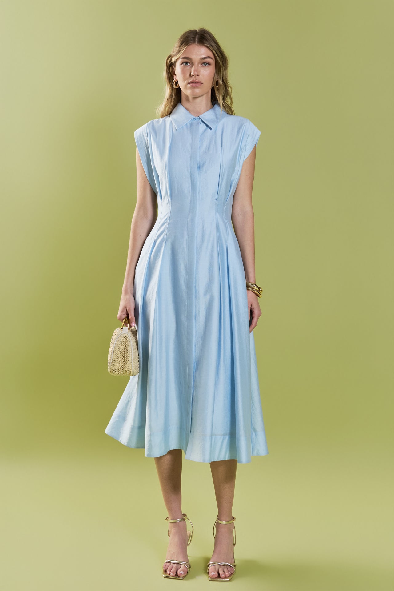 contrast stitch midi dress Karen Kane Sleeveless Edge Stitch Contrast Midi Dress