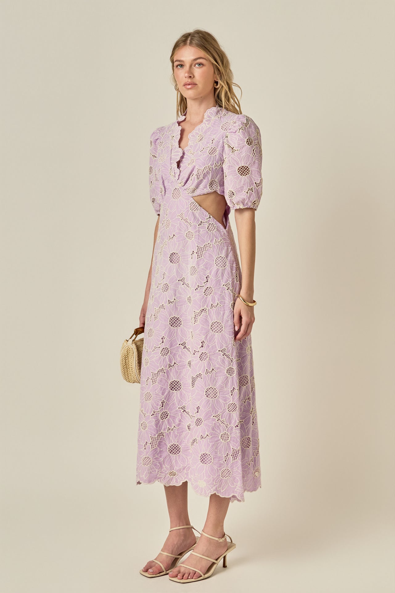 lilac broderie collar chiffon midi dress Adaline Broderie Midi Dress - Lilac Floral