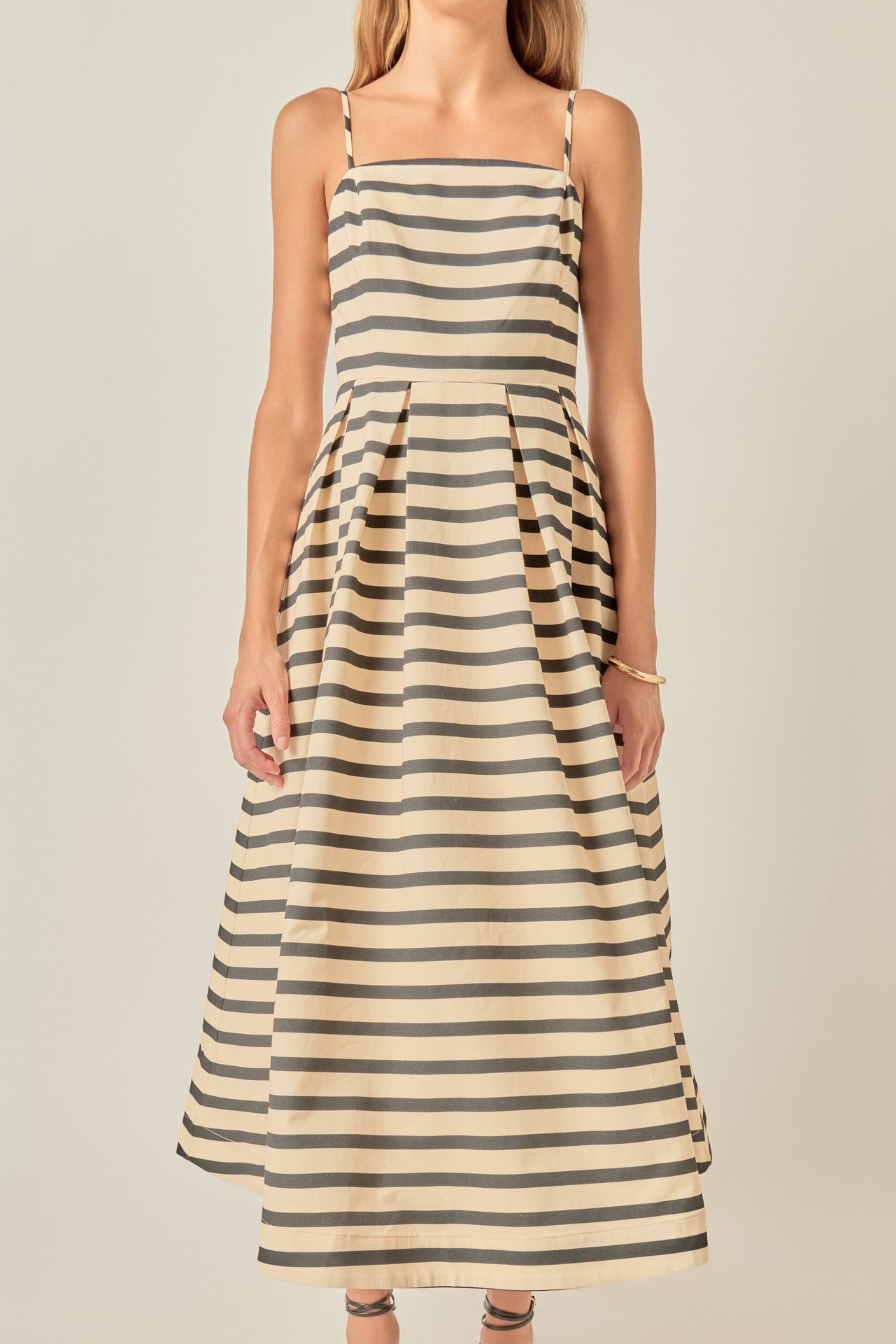 English Factory - Striped Pleated Midi Dress PINK/ORANGE Stripe / L
