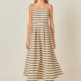 Striped Pleated Midi Dress