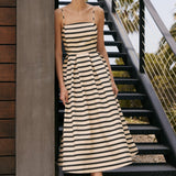 Striped Pleated Midi Dress