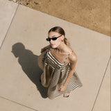Striped Pleated Midi Dress