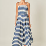 Striped Pleated Midi Dress