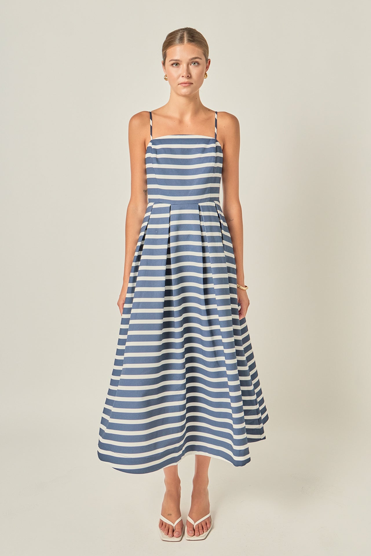 Striped Pleated Midi Dress