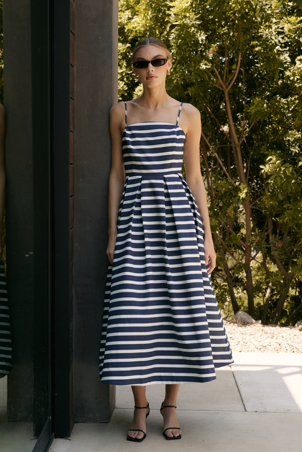 Striped Pleated Midi Dress