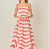 Striped Pleated Midi Dress