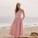 Striped Pleated Midi Dress