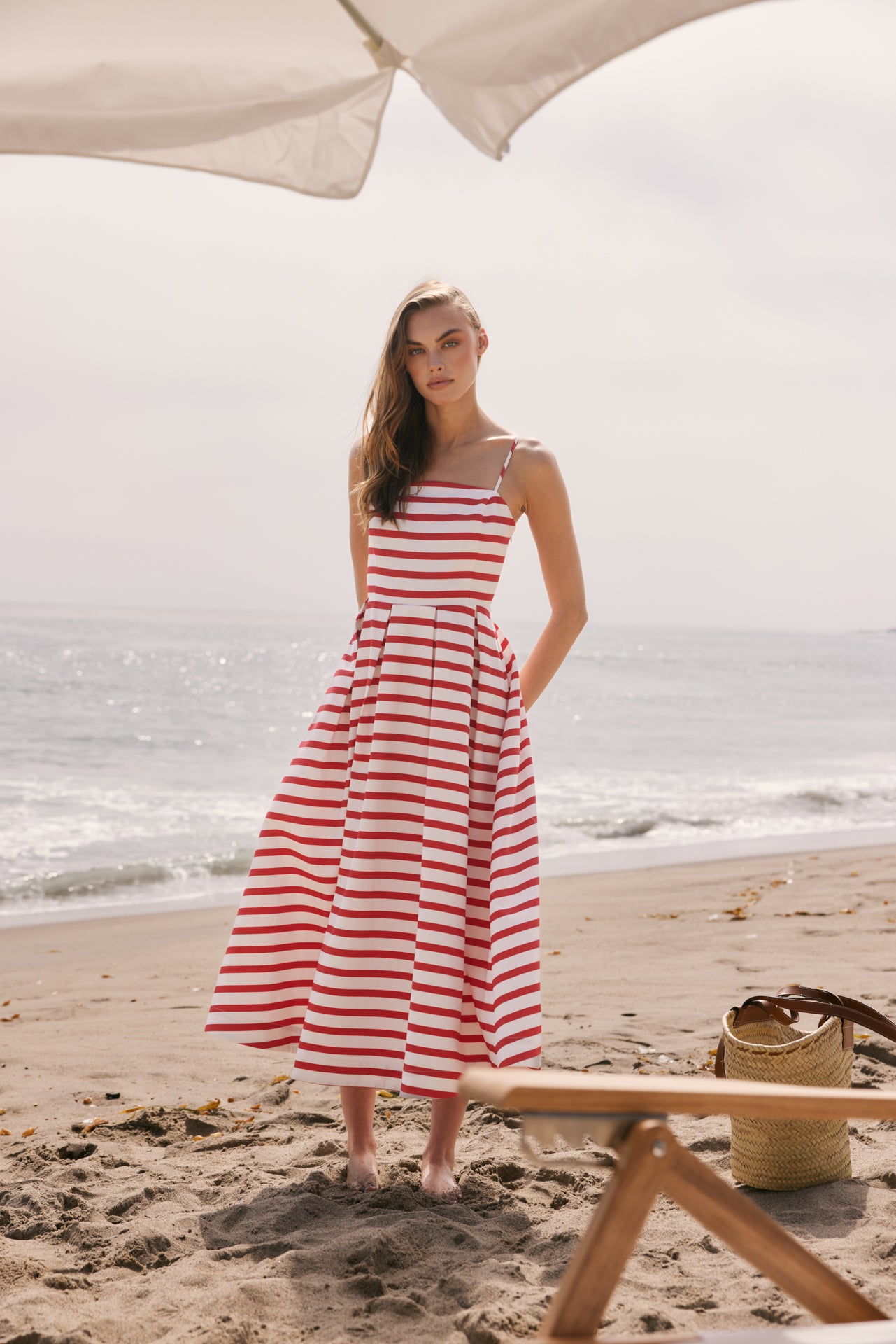 Striped Pleated Midi Dress – English Factory