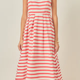 Striped Pleated Midi Dress