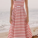 Striped Pleated Midi Dress
