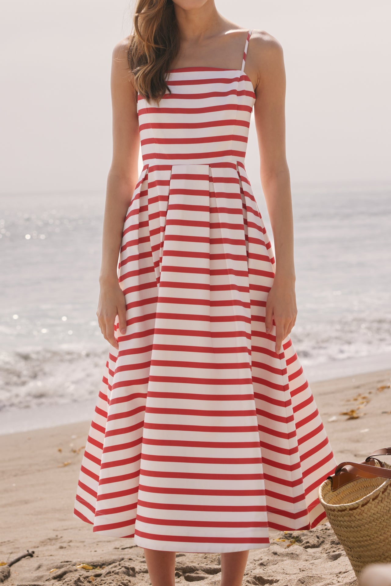 English Factory - Striped Pleated Midi Dress PINK/ORANGE Stripe / L English Factory - Striped Pleated Midi Dress PINK/ORANGE Stripe / L