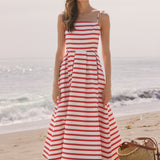 Striped Pleated Midi Dress