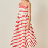Striped Pleated Midi Dress