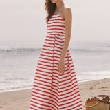 Striped Pleated Midi Dress