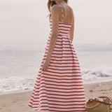 Striped Pleated Midi Dress