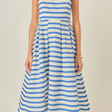 Striped Pleated Midi Dress
