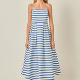 Striped Pleated Midi Dress