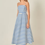 Striped Pleated Midi Dress