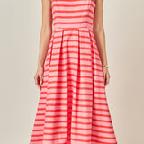 Striped Pleated Midi Dress